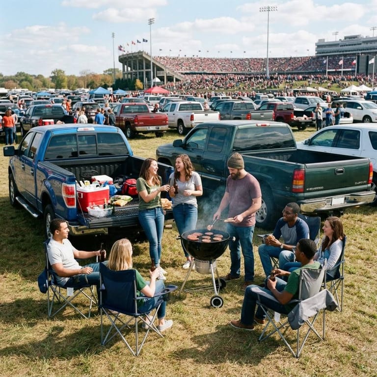 Illustration of a tailgate in a grass field